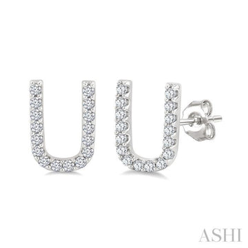 1/10 Ctw Initial 'U' Single Cut Diamond Earrings in 10K White Gold